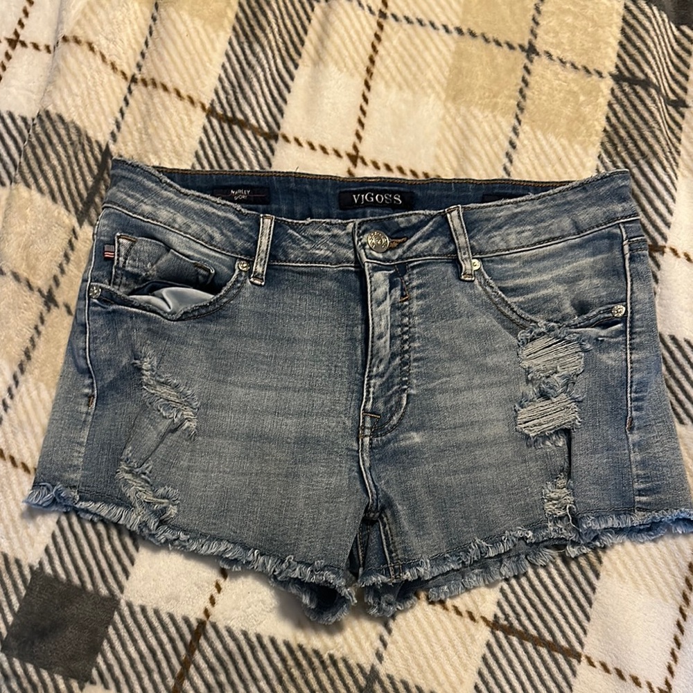 Vigoss Blue Jean Shorts with Distressed Details